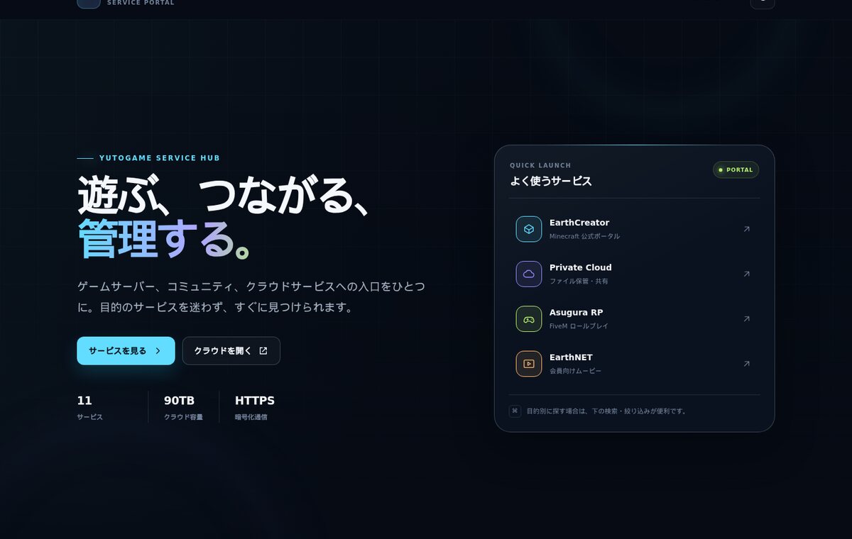 YutoGameサービスポータルの画面